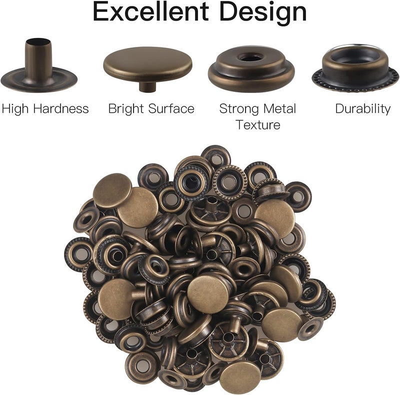 Moocci 200 Pcs (50 Sets) 5/8 inch (15mm) Leather Snap Fastener Kit Tool Snaps for Leather Stainless Snap Buttons for Bag, Jeans, Clothes, Fabric (Gold+Bronze) - Image 4